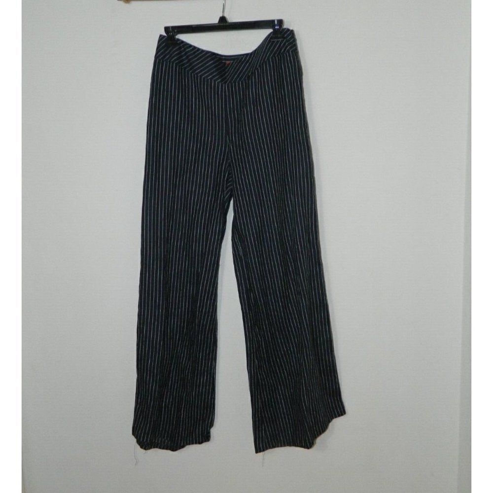 OSCAR by OSCAR DE LA RENTA Pants Size 10 Blue Pinstripes Linen Wide Leg